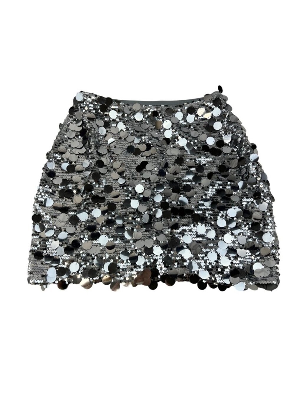 Vici Women’s Sequined Mini Skirt Lined Silver Disco Size Small Zip